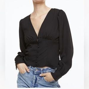 Crepe Vneck Black Blouse